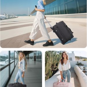 40L Rolling Duffle Bag with Wheels and Handle, TSA Underseat Carry On Bags for Travel with Shoe Compartment, Pink